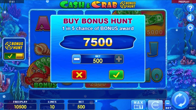 Cash & Crab Bonus Hunt - the Bonus Hunt buy menu