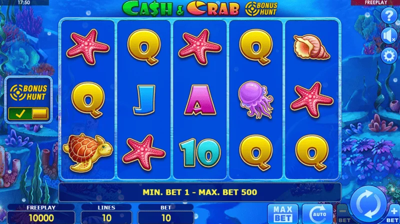 Cash & Crab Bonus Hunt - main game screen with reels